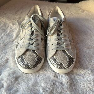 Sam Edelman Snakeskin Pattern Sneakers - Gray and White